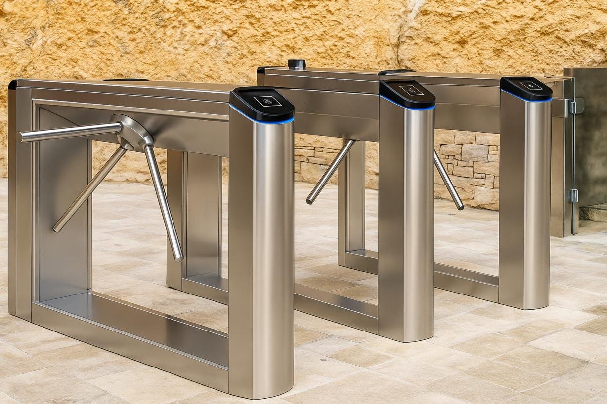 remote key fob in front of automated security access gates at stadium perimeter in the UAE